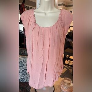 LC Lauren Conrad Pink Swiss Dot Cap Sleeve Blouse